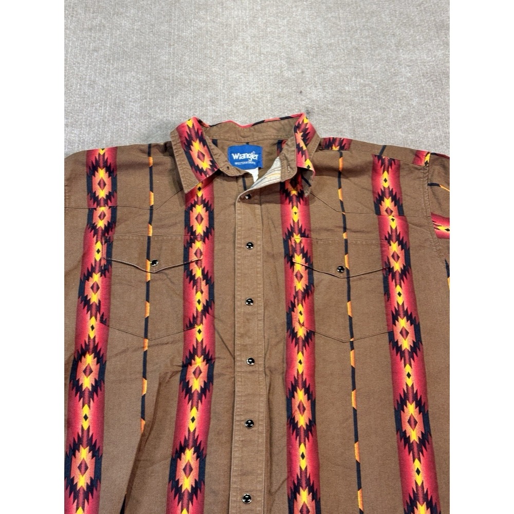 VTG Wrangler Pearl Snap Shirt Mens XXL Multicolor Aztec Southwest Western Cowboy